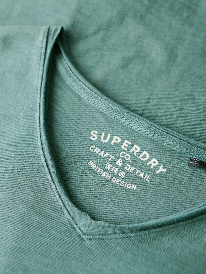 Superdry Raw Edge Slub V-Neck T-Shirt, Drius Green, S