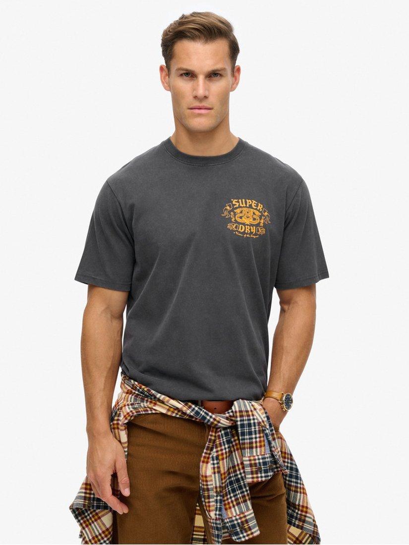 Product image 1 of 6, which shows Superdry Biker Rock Graphic Loose T-Shirt, Light Viper Black, S