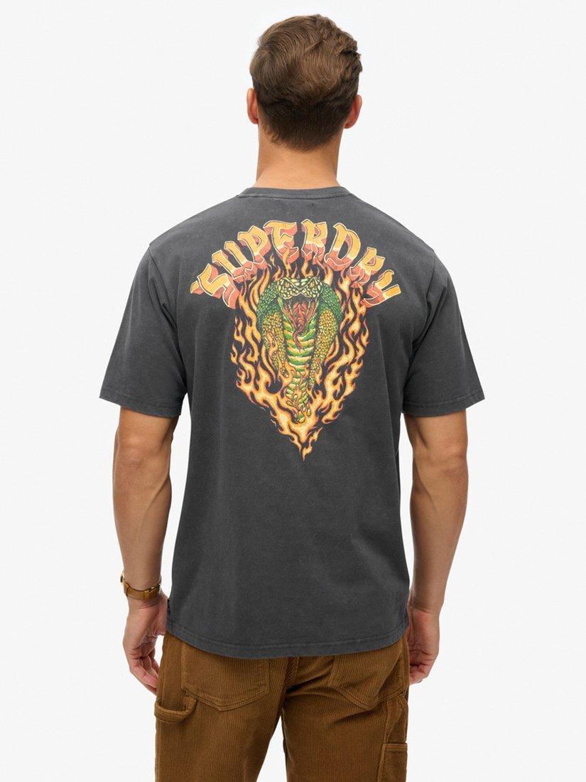 Product image 2 of 6, which shows Superdry Biker Rock Graphic Loose T-Shirt, Light Viper Black, S