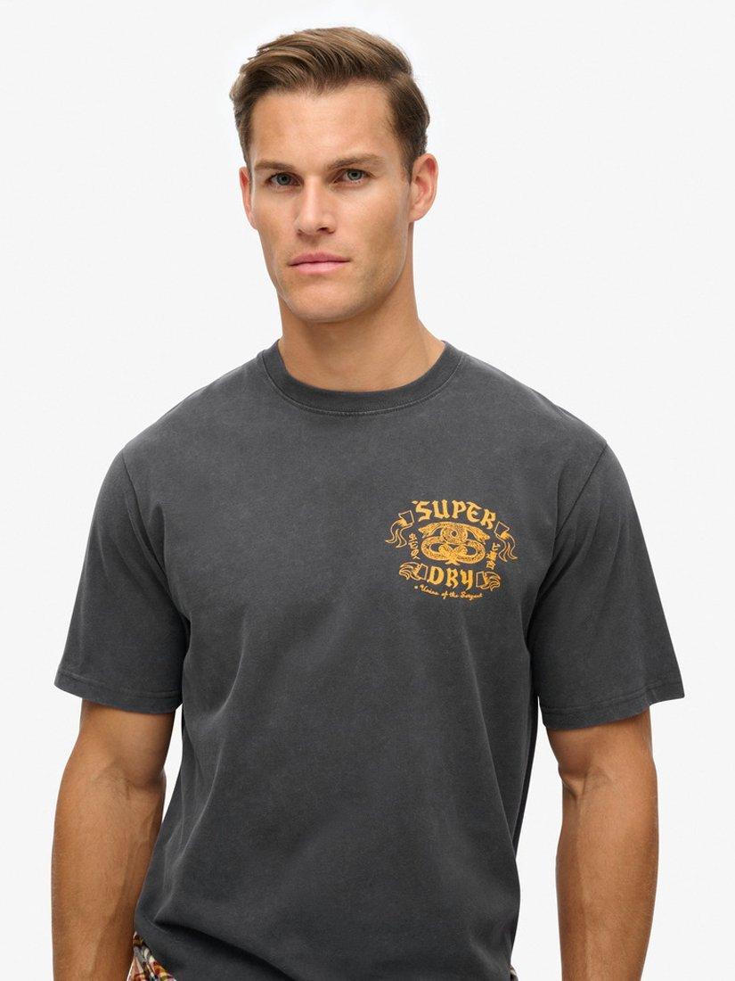 Product image 5 of 6, which shows Superdry Biker Rock Graphic Loose T-Shirt, Light Viper Black, S