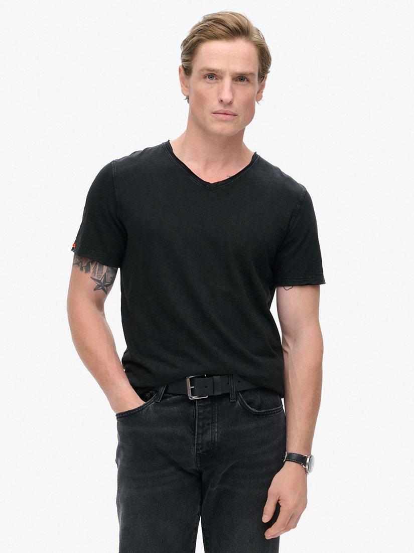 Superdry Raw Edge Slub V-Neck T-Shirt, Black, S