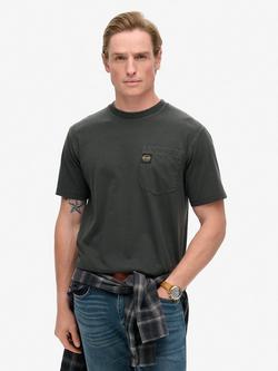 Superdry Contrast Stitch Pocket Cotton T-Shirt, Washed Black