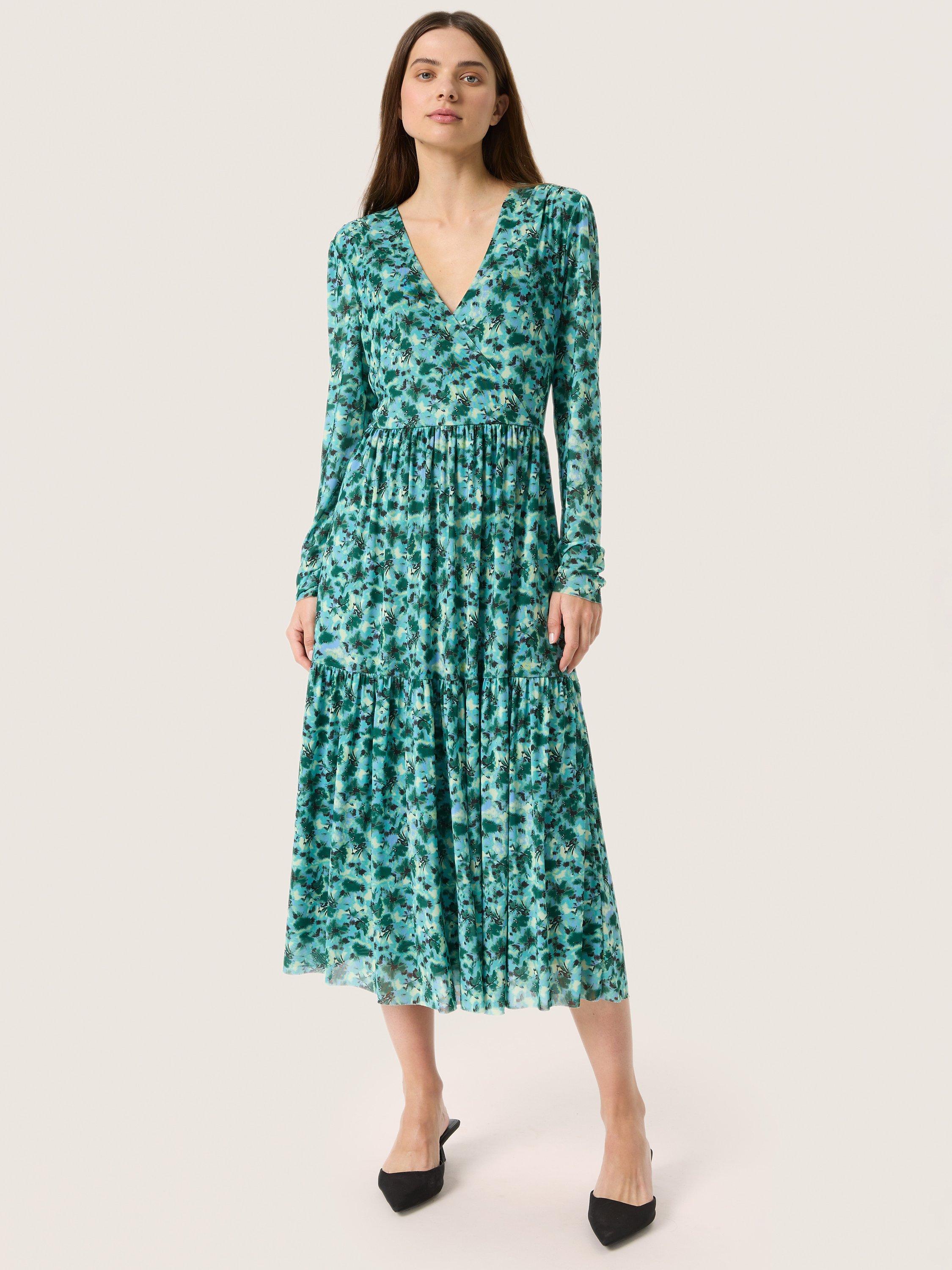 Product image 1 of 6, which shows Soaked In Luxury Idora Floral Dress, Green/Multi, XS