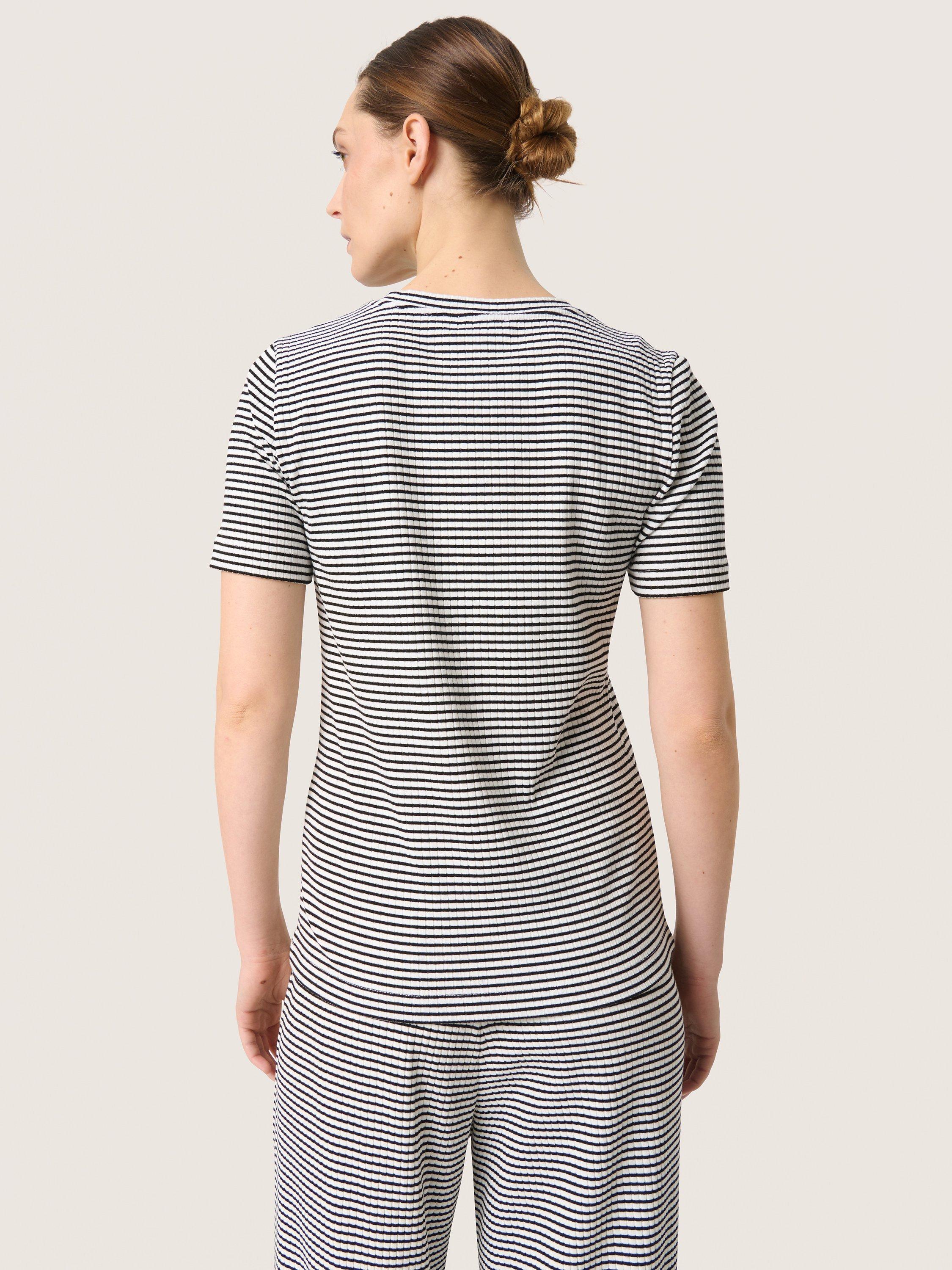 Product image 2 of 5, which shows Soaked In Luxury Calva Stripe Top, White/Black, XS