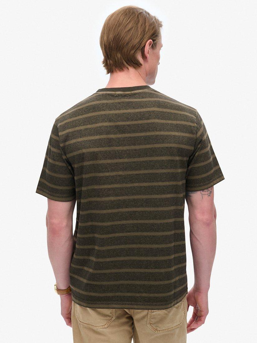 Product image 2 of 5, which shows Superdry Textured Stripe Pocket Cotton T-Shirt, Washed Beach Green, S