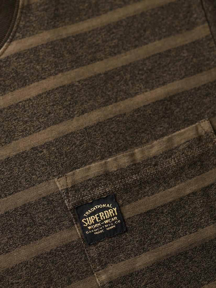 Product image 5 of 5, which shows Superdry Textured Stripe Pocket Cotton T-Shirt, Washed Beach Green, S