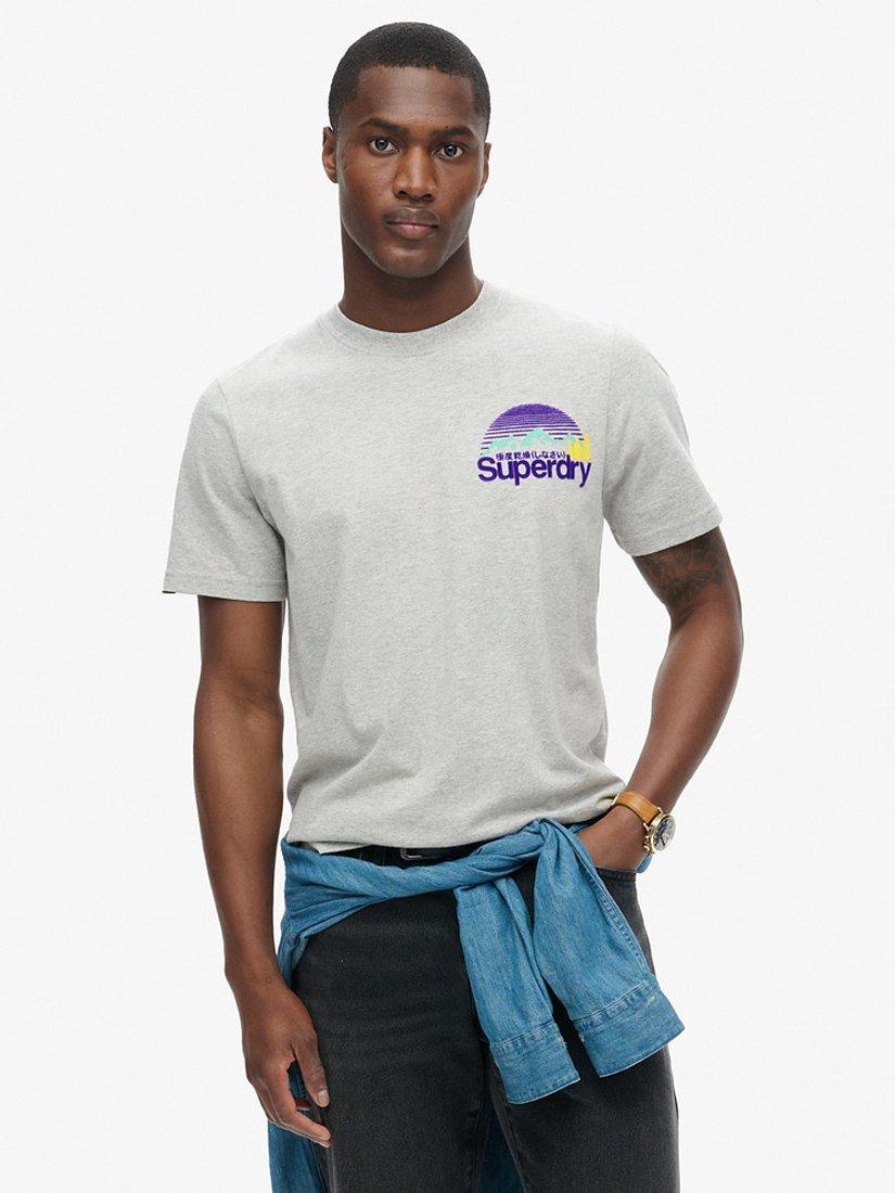 Product image 1 of 5, which shows Superdry Great Outdoor Chest Graphic T-Shirt, Pumice Stone Beige, S