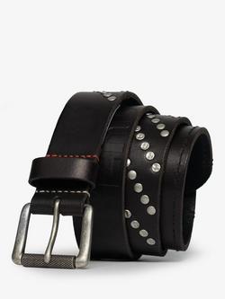 Superdry Branded Buckle Goods Leather Belt, Black - view 2, Black