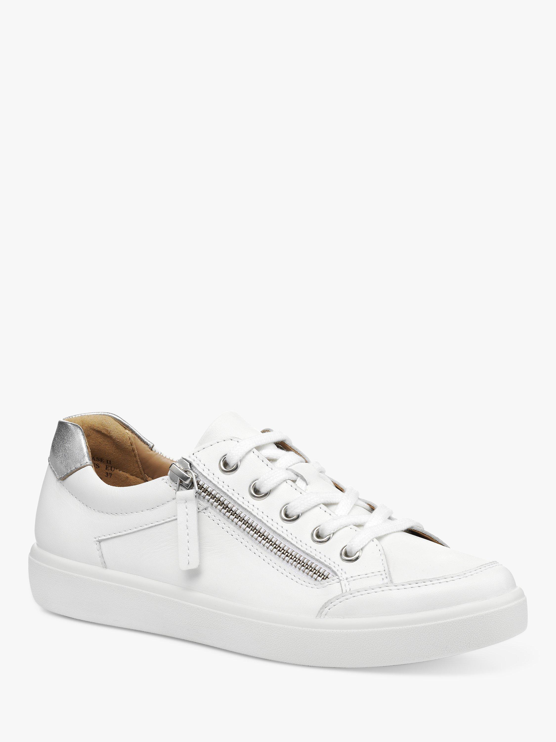 Hotter Chase II Leather Zip and Go Trainers, White/Silver, 3S