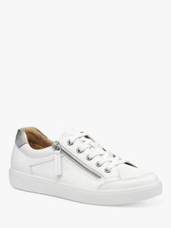 Hotter Chase II Leather Zip and Go Trainers - view 2, White/Silver