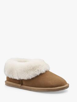 Hotter Hug Suede Sheepskin Lined Slippers - view 2, Chestnut