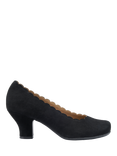 Hotter Jive Wide Fit Suede Scallop Edge Heeled Courts, Black