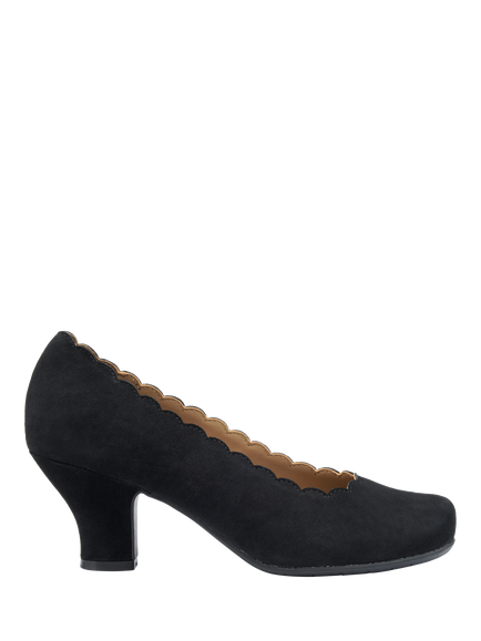 Hotter Jive Wide Fit Suede Scallop Edge Heeled Courts, Black