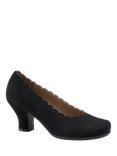 Hotter Jive Wide Fit Suede Scallop Edge Heeled Courts, Black