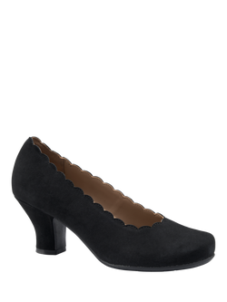 Hotter Jive Wide Fit Suede Scallop Edge Heeled Courts - view 2, Black