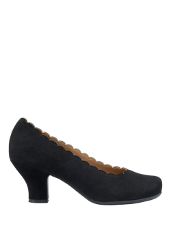 Hotter Jive Suede Scallop Edge Heeled Courts, Black