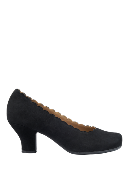 Hotter Jive Suede Scallop Edge Heeled Courts, Black