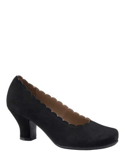 Hotter Jive Suede Scallop Edge Heeled Courts - view 2, Black