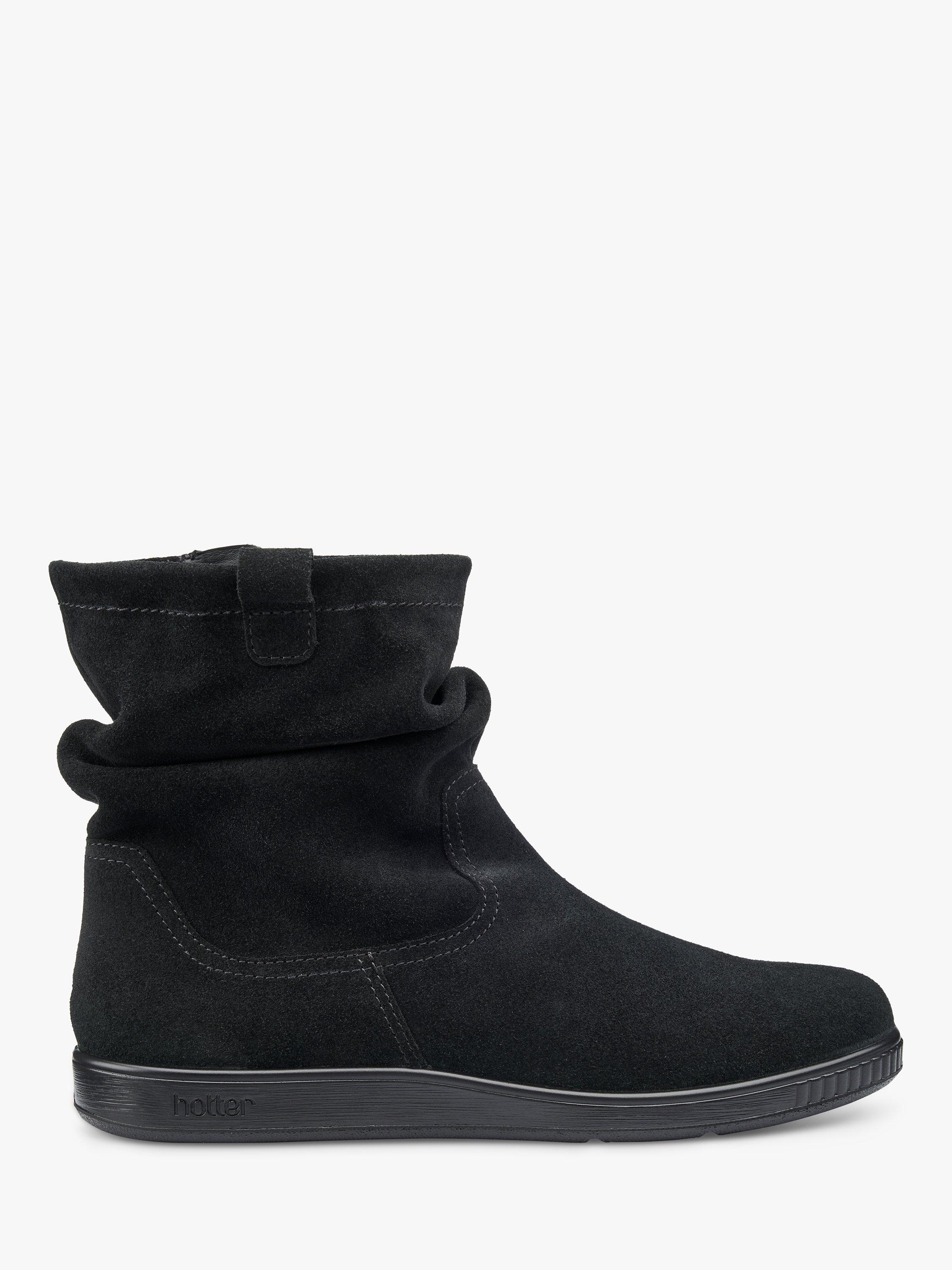 Hotter Sprite Suede Ruched Ankle Boots Black