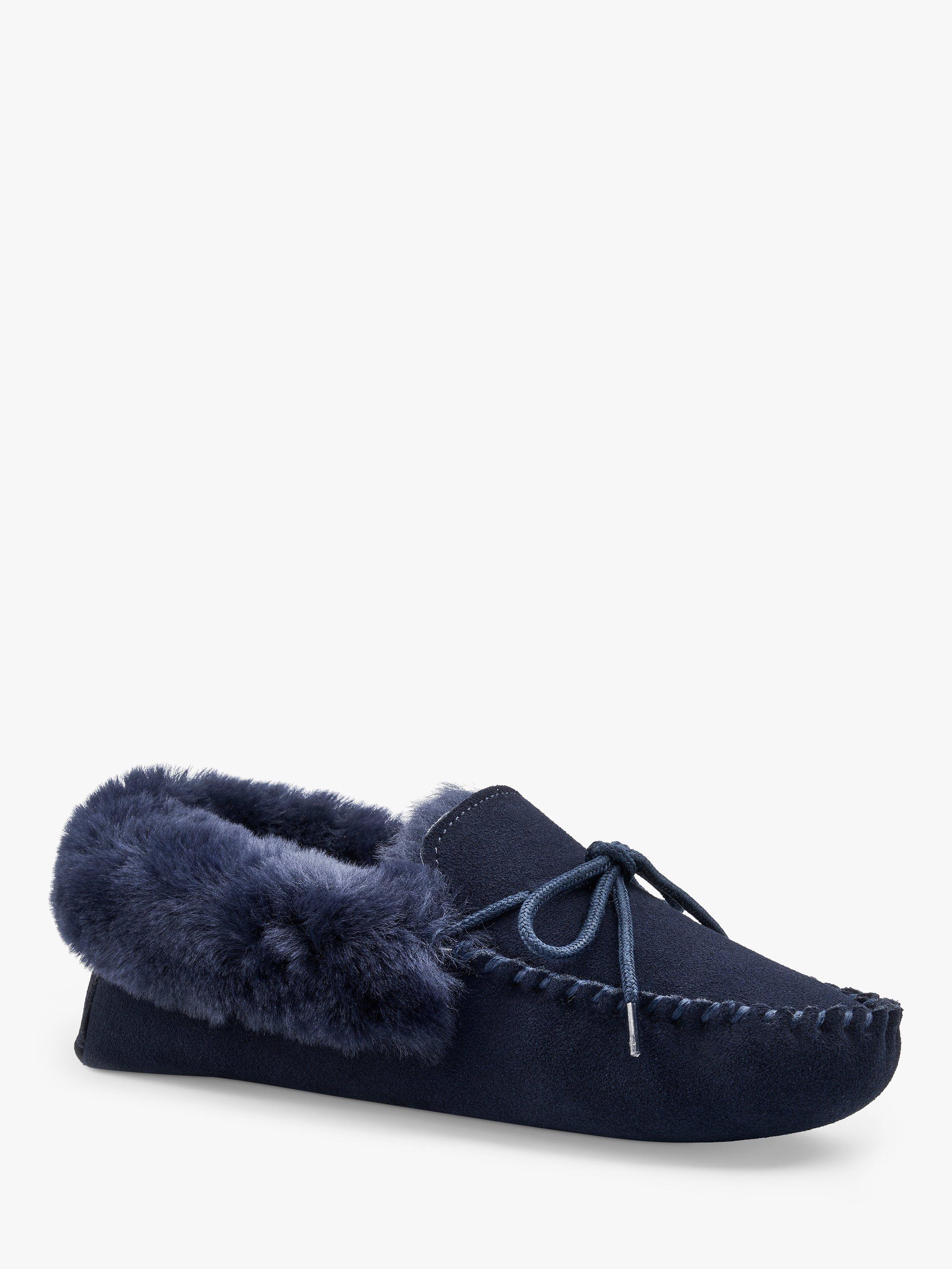 Product image 2 of 4, which shows Hotter Trixie Suede Sheepskin Lined Slippers, Navy, 3