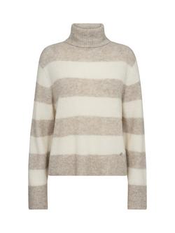 MOS MOSH Aidy Stripe Wool Blend Jumper, Cream/Feather Grey, Cream/Feather Grey