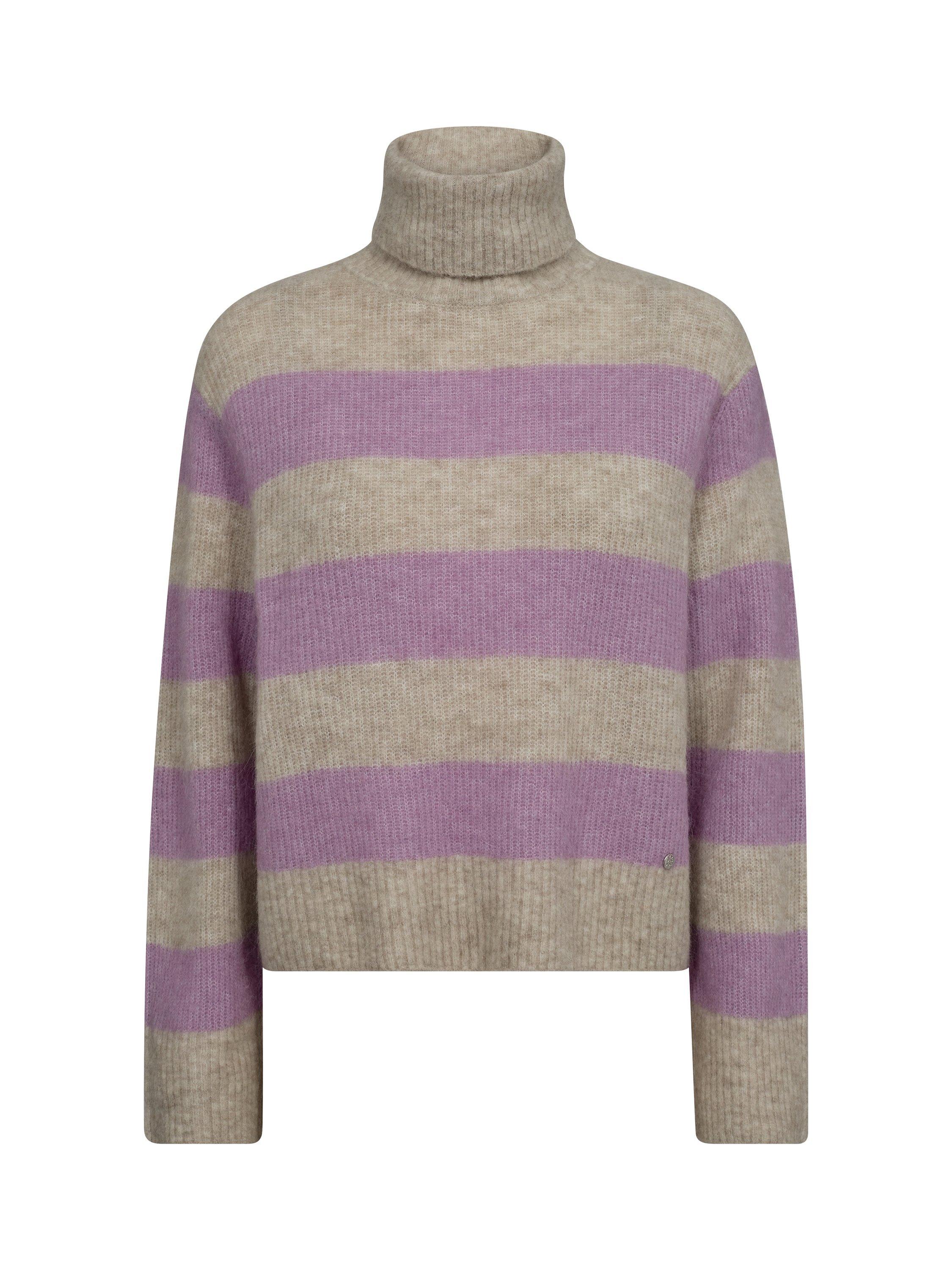 Product image 3 of 4, which shows MOS MOSH Aidy Stripe Wool Blend Jumper, Lavender/Feather Grey, XS