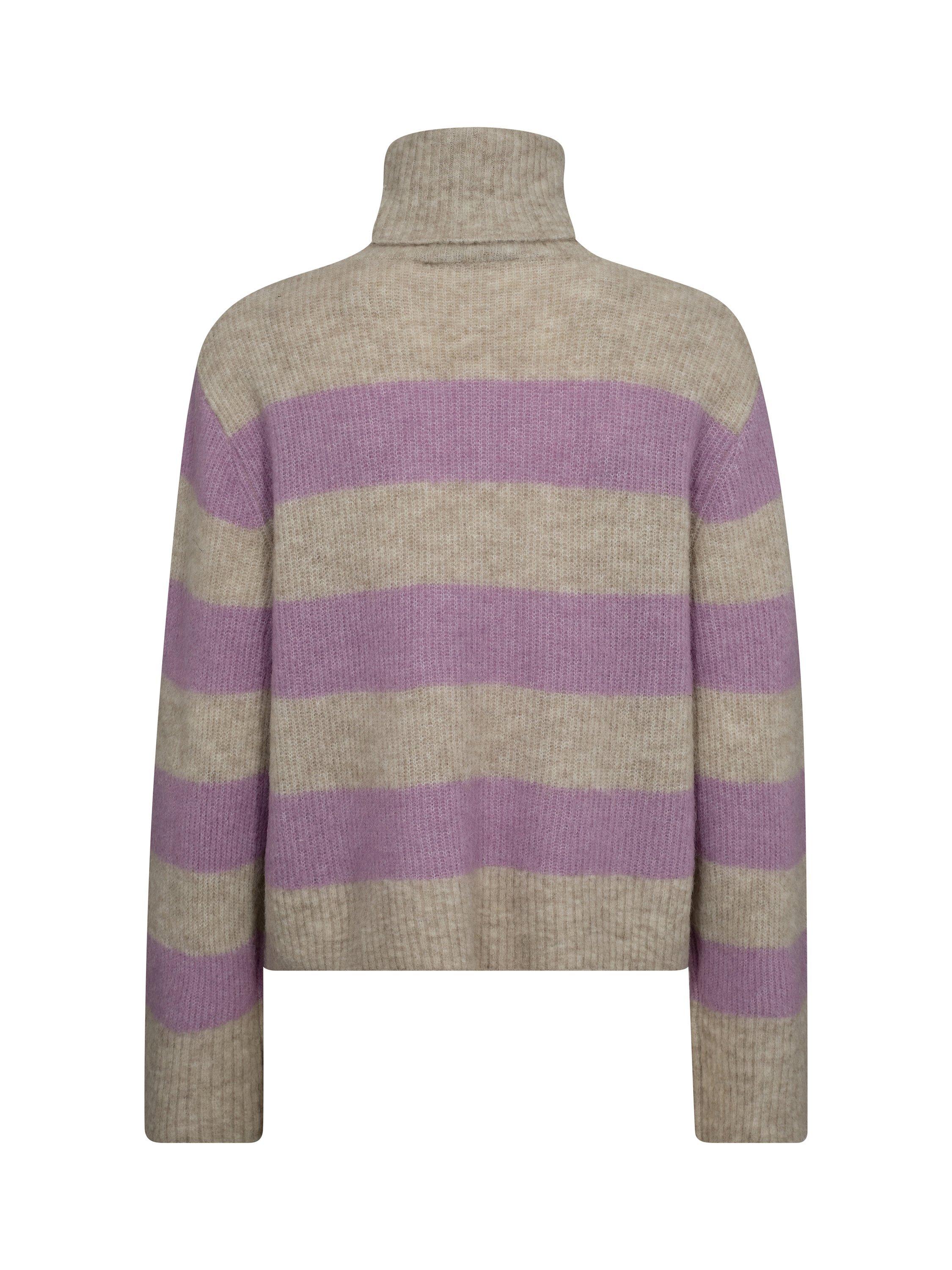 Product image 4 of 4, which shows MOS MOSH Aidy Stripe Wool Blend Jumper, Lavender/Feather Grey, XS