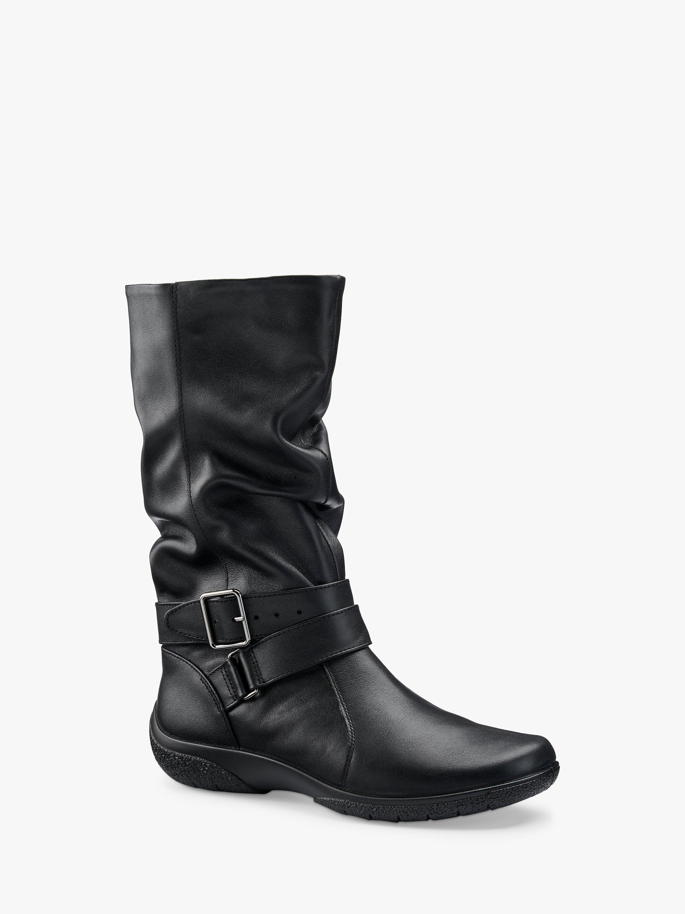 Product image 2 of 5, which shows Hotter Ballinderry Extra Wide Fit Leather Slouch Boots, Black, 4.5XW