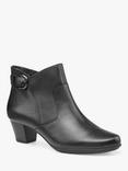 Hotter Addison Wide Fit Leather Low Block Heeled Ankle Boots, Black