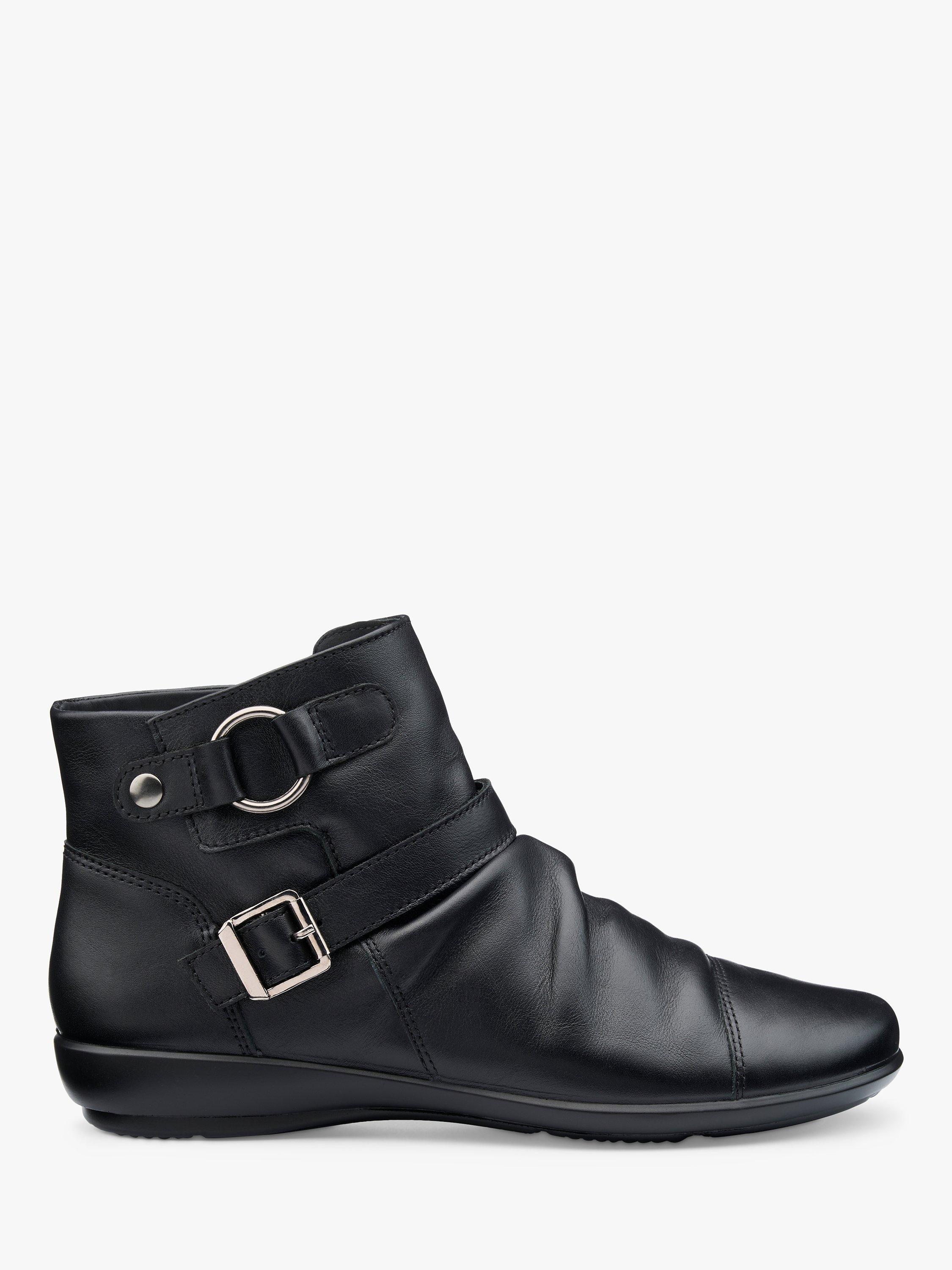 Hotter Hampstead Wide Fit Leather Retro Biker Ankle Boots, Black