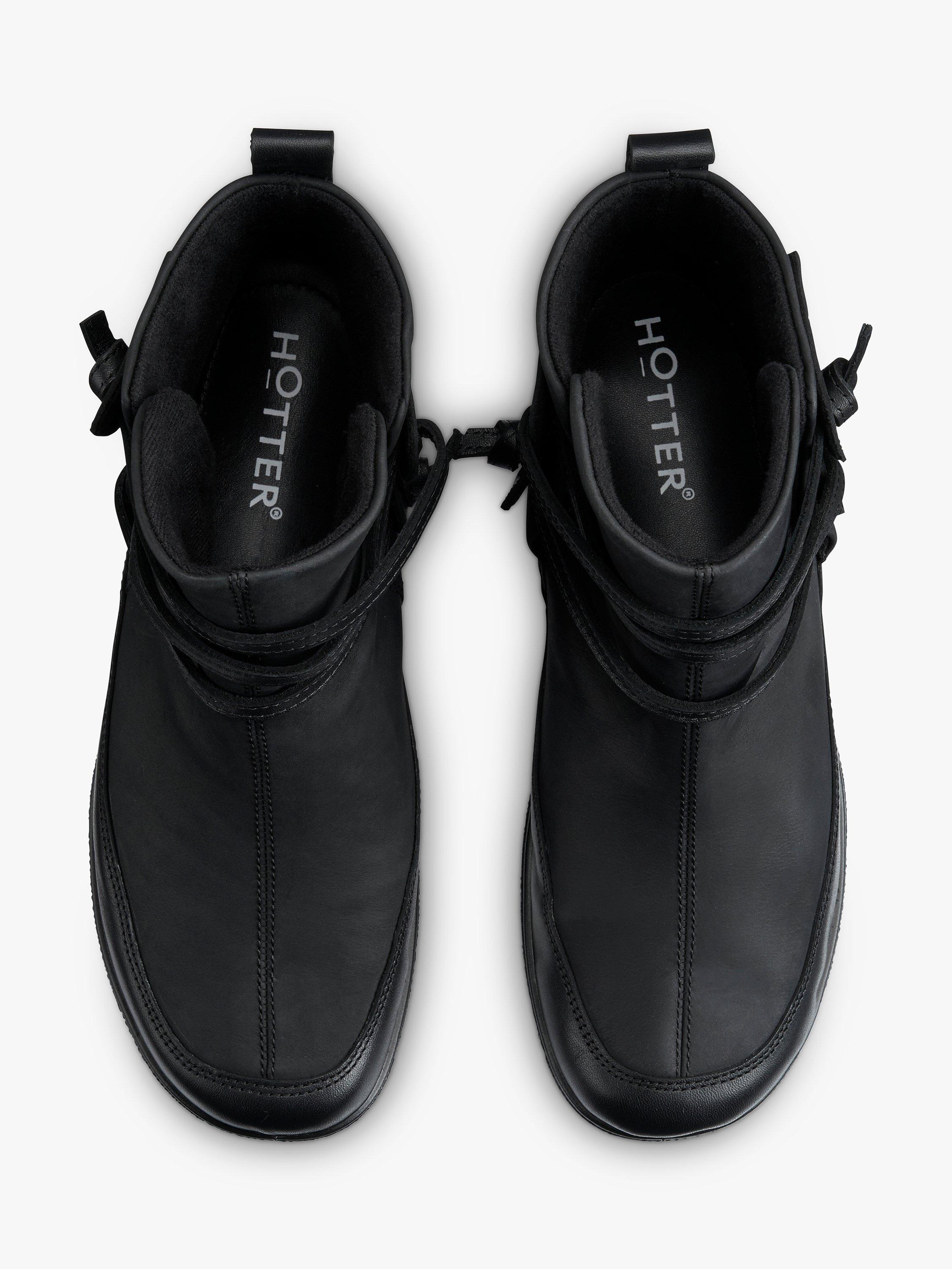 Hotter Rumble Extra Wide Fit Waxed Nubuck Ankle Boots Black