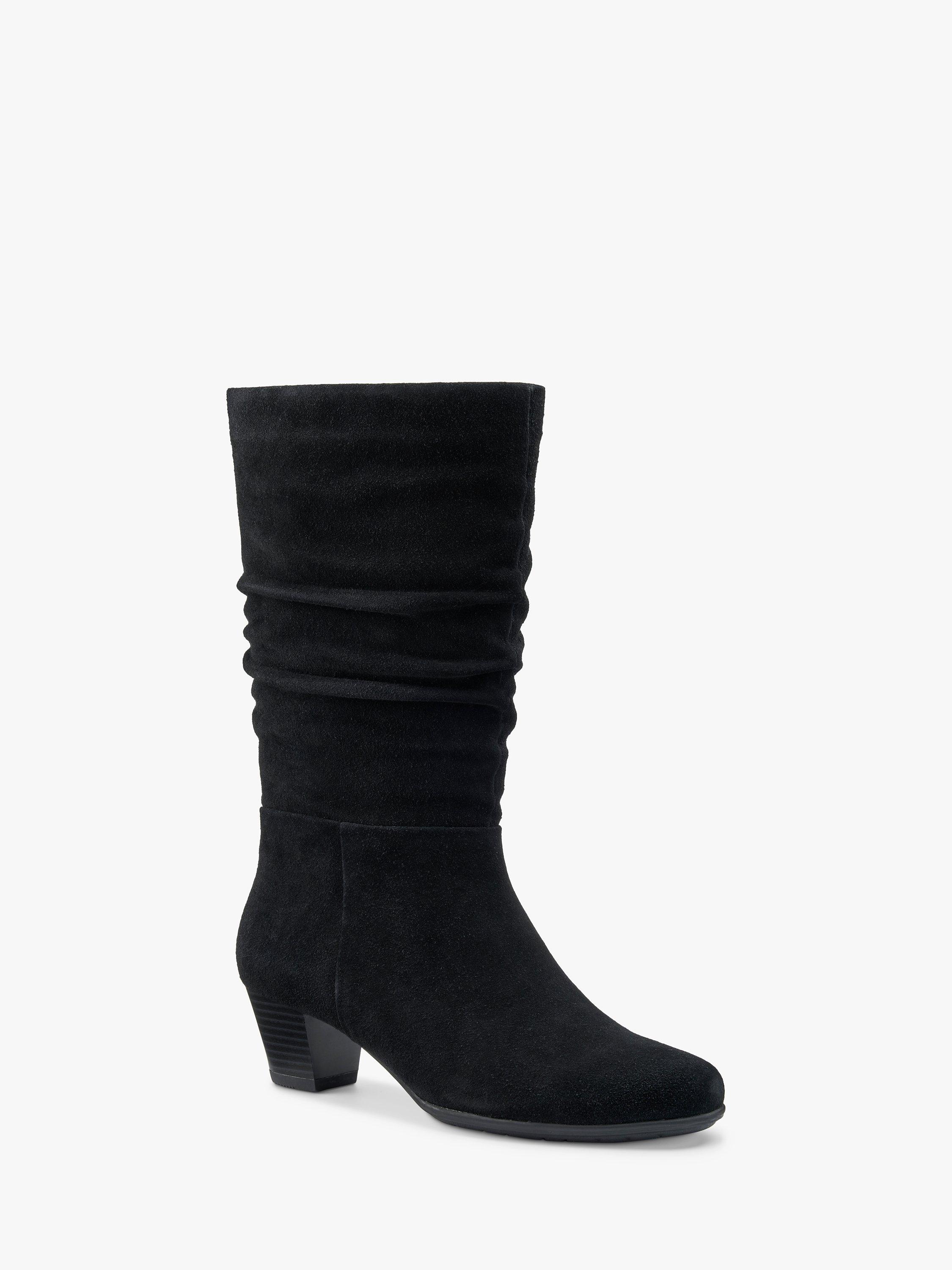 Product image 2 of 5, which shows Hotter Sloane Wide Fit Suede Mid Calf Heeled Boots, Black, 3W