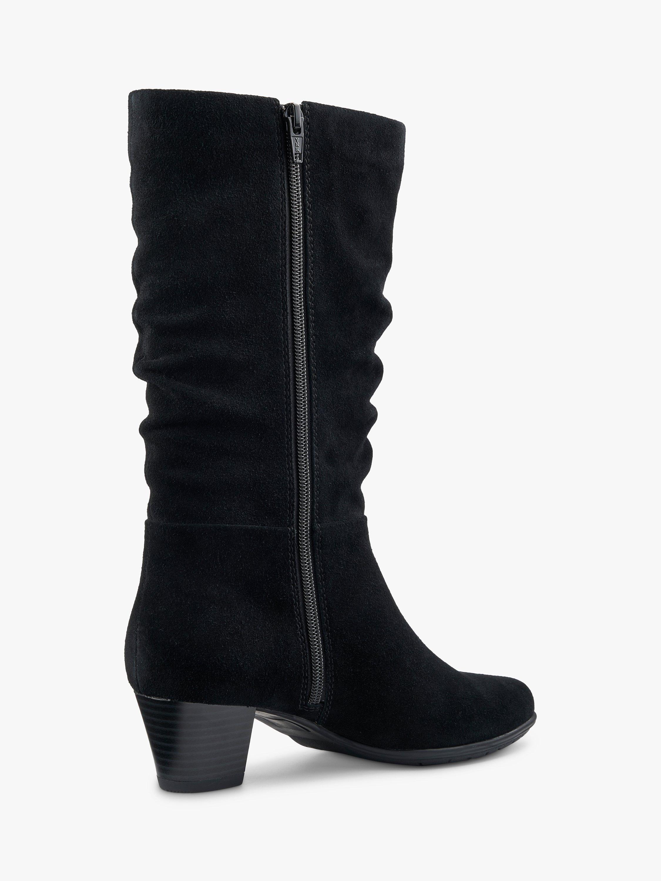 Product image 4 of 5, which shows Hotter Sloane Wide Fit Suede Mid Calf Heeled Boots, Black, 3W