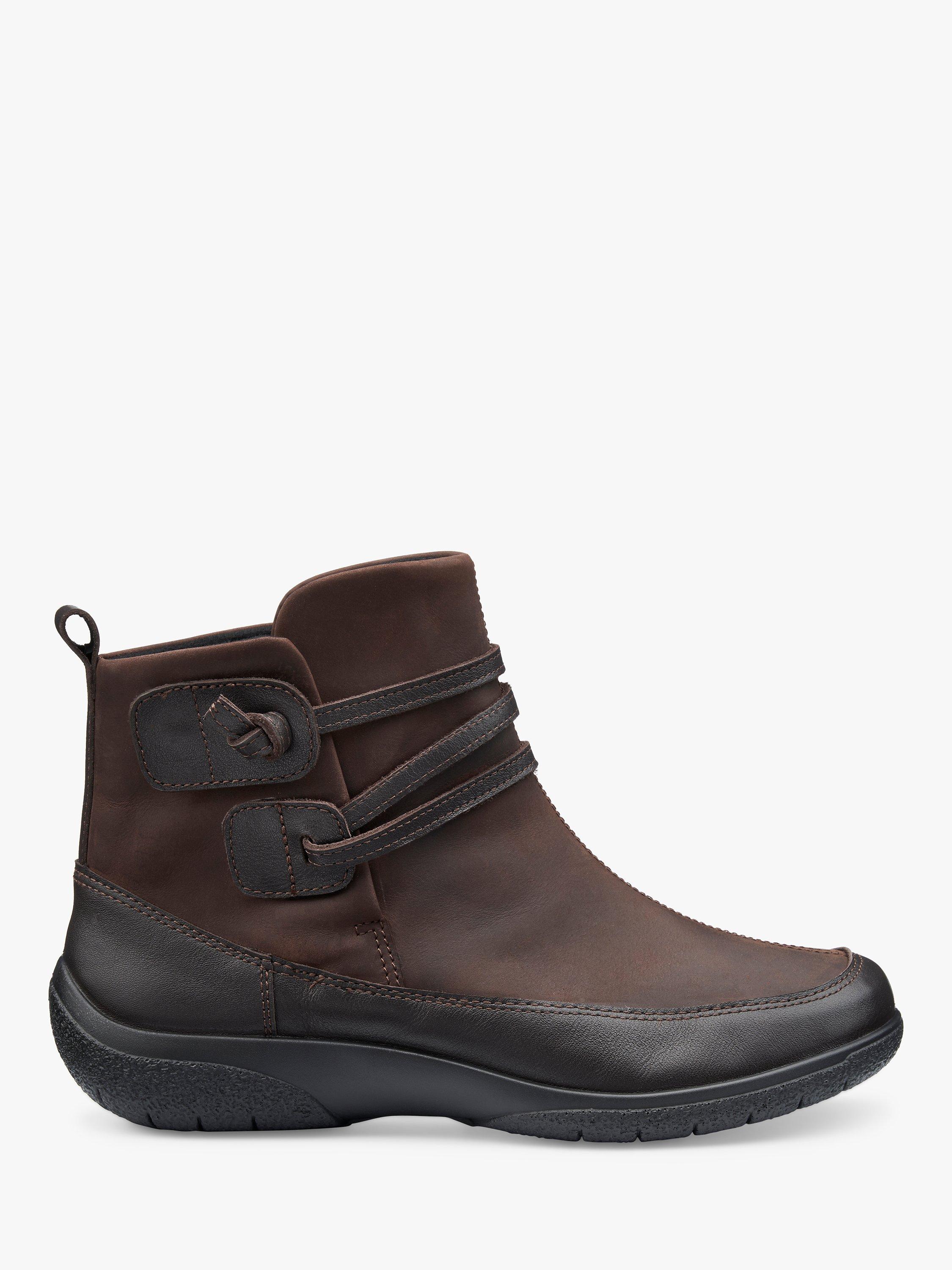Hotter Rumble Wide Fit Waxed Nubuck Ankle Boots, Black, Chocolate-nl