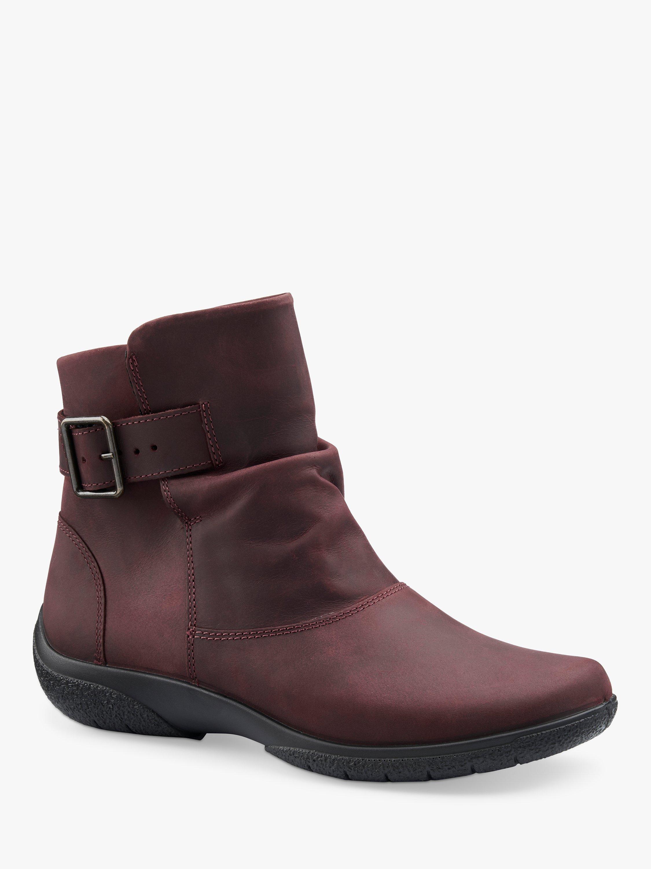 Hotter Rumour Extra Wide Fit Waxed Nubuck Biker Boots Maroon