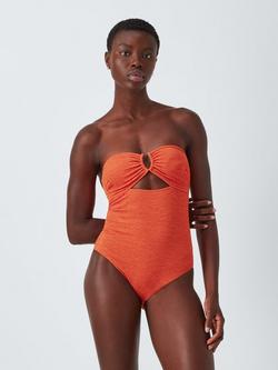 John Lewis Beachcomber Textured Bandeau Swimsuit, Rust, Rust