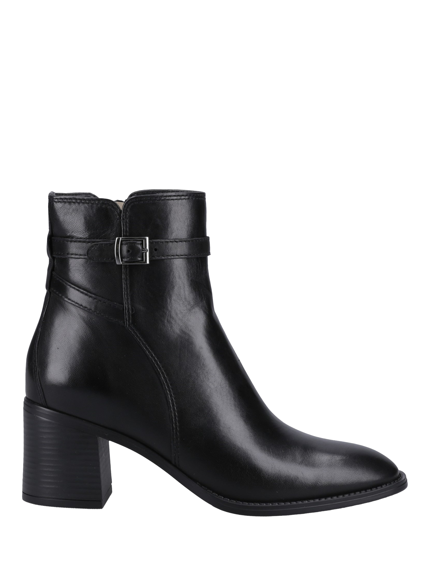 Product image 1 of 4, which shows Hush Puppies Caitlyn Leather Buckle Detail Ankle Boots, Black, 3