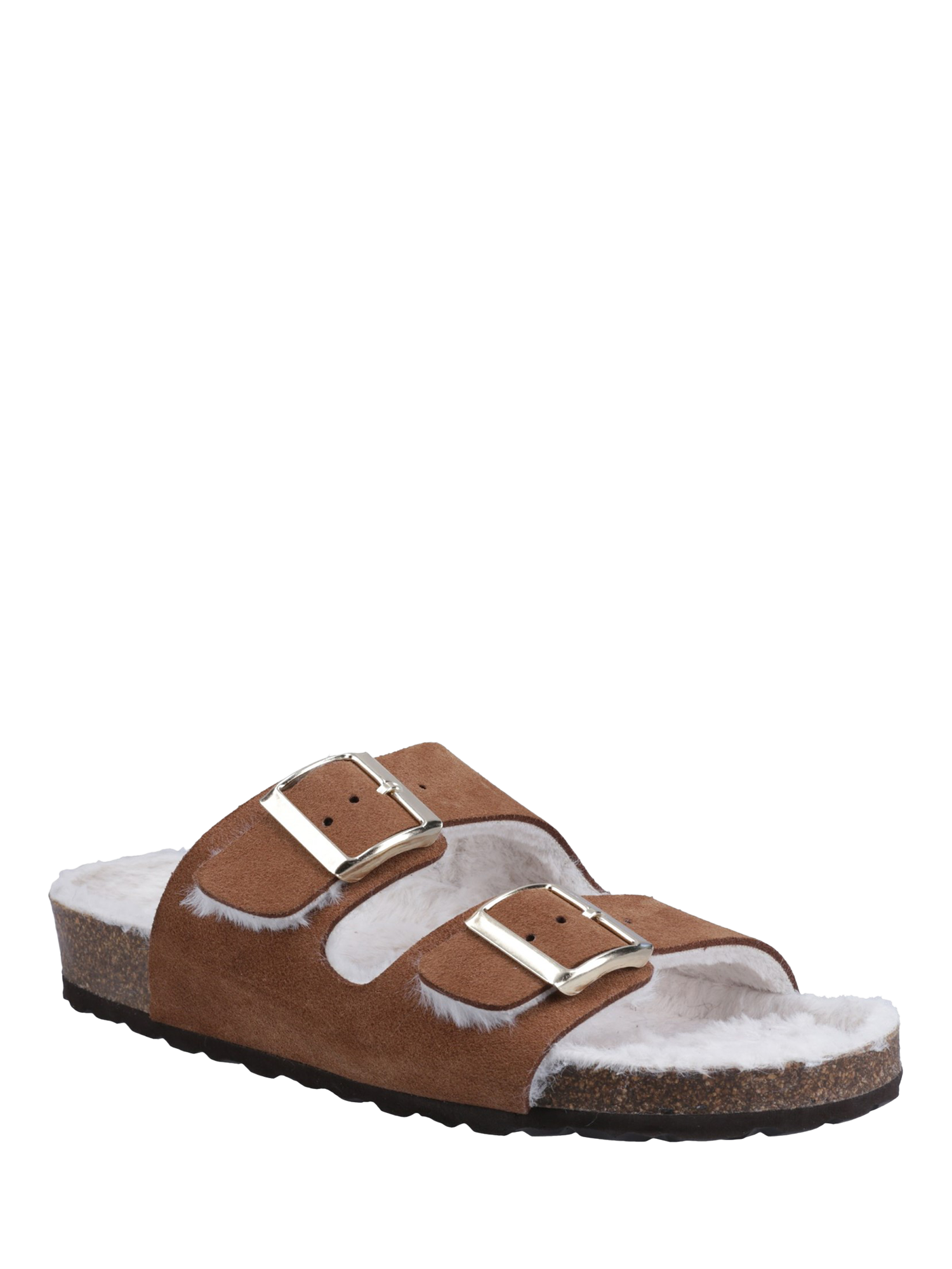Product image 2 of 4, which shows Hush Puppies Jessie Suede Wool Lined Sandal Slippers, Tan, 3