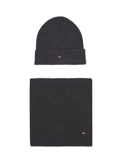 Tommy Hilfiger Beanie Hat & Scarf Gift Set, Charcoal Grey, Charcoal Gray
