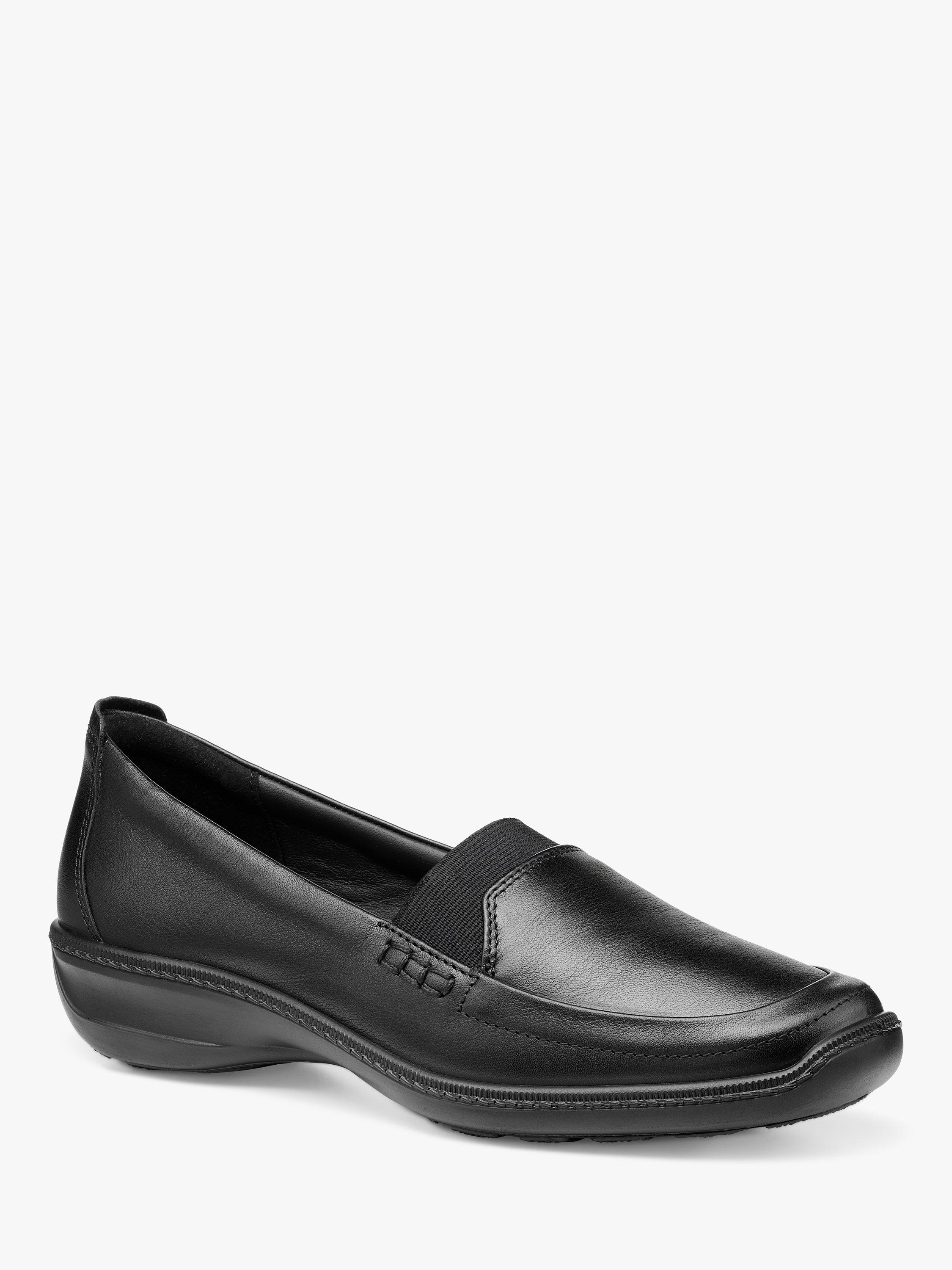 Product image 2 of 5, which shows Hotter Faith II Wide Fit Leather Cushioned Wedge Loafers, Black, 3W