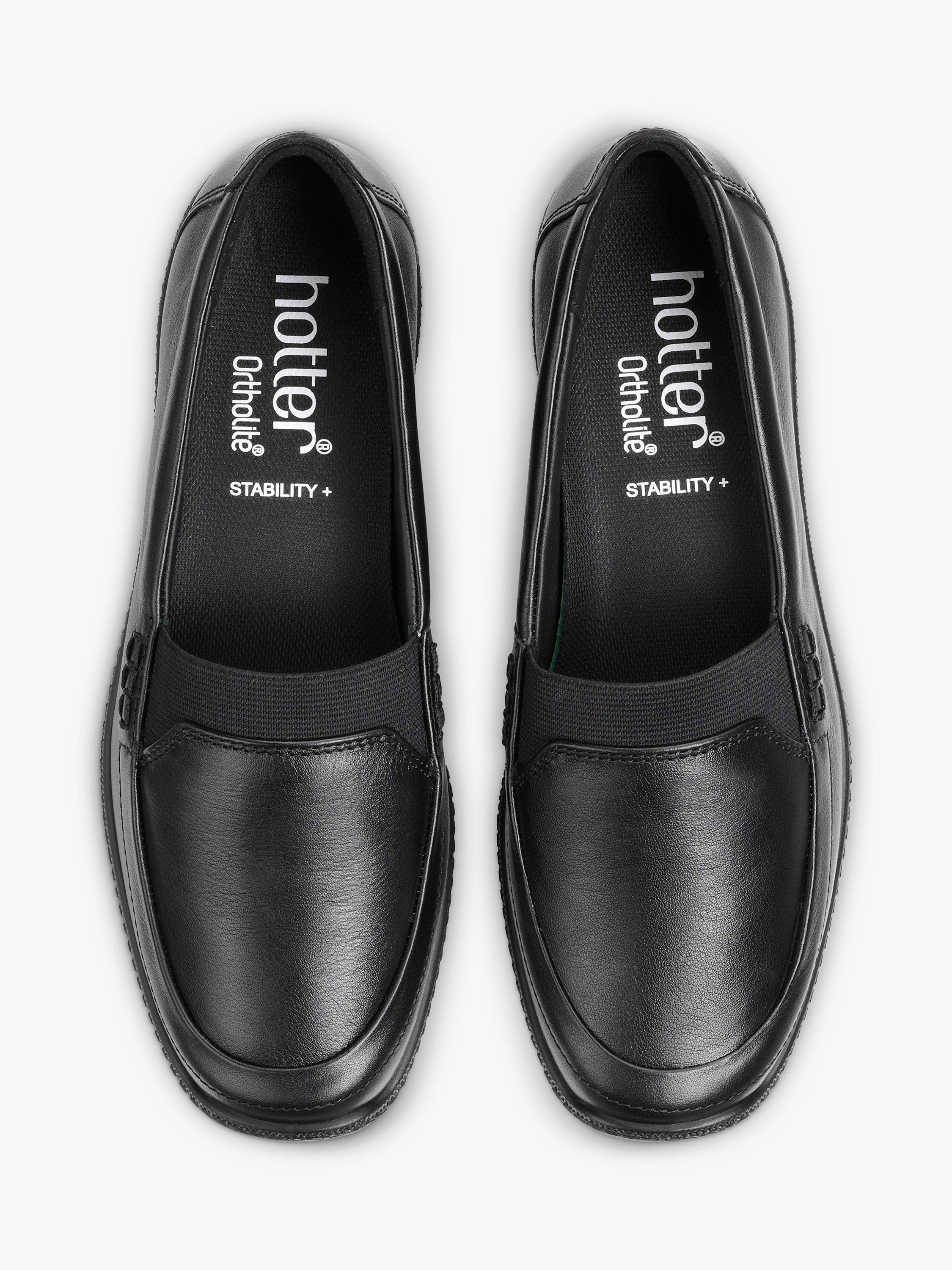Product image 3 of 5, which shows Hotter Faith II Wide Fit Leather Cushioned Wedge Loafers, Black, 3W