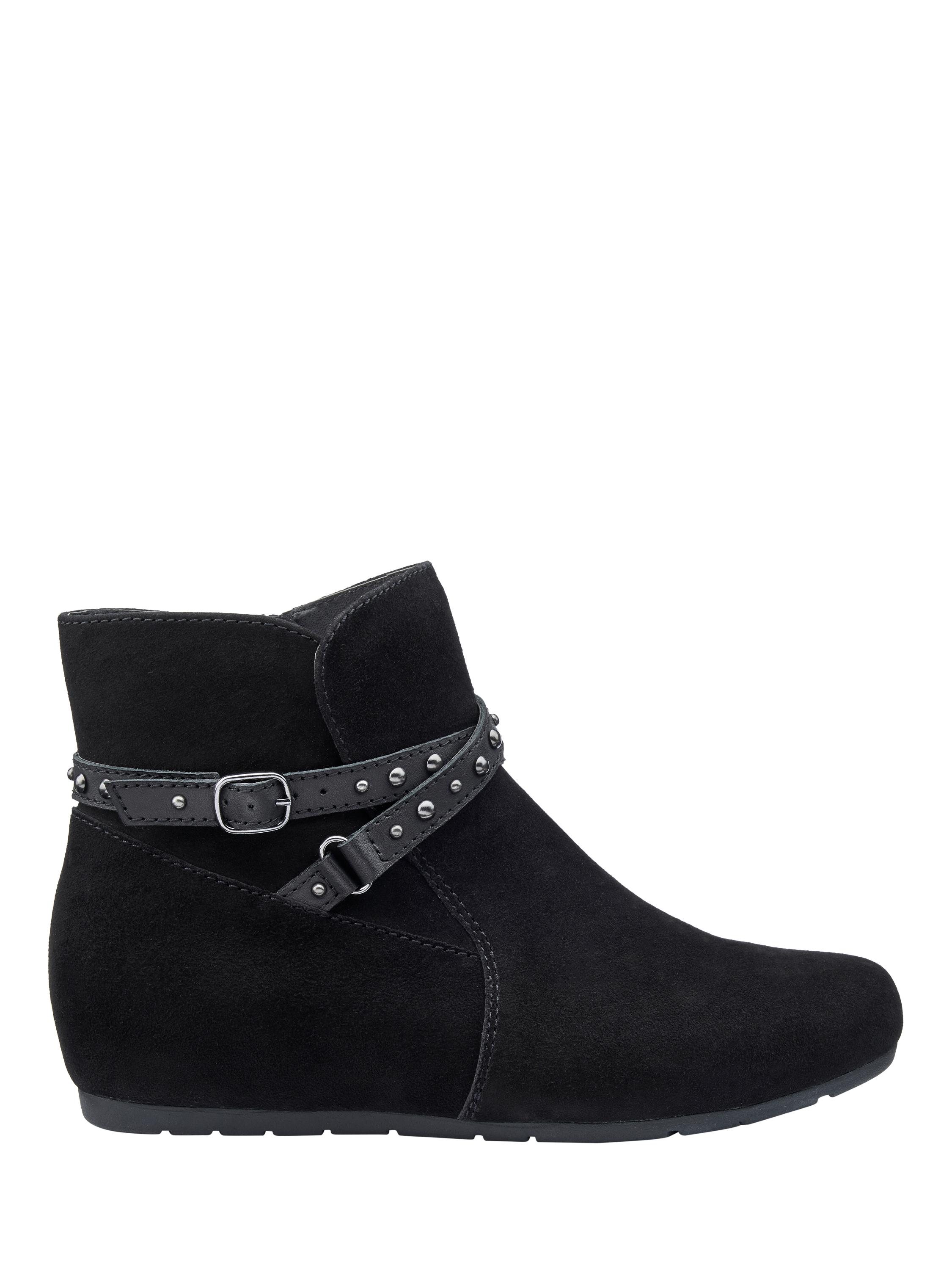 Product image 1 of 5, which shows Hotter Avocet Hidden Wedge Suede Ankle Boots, Black, 3S