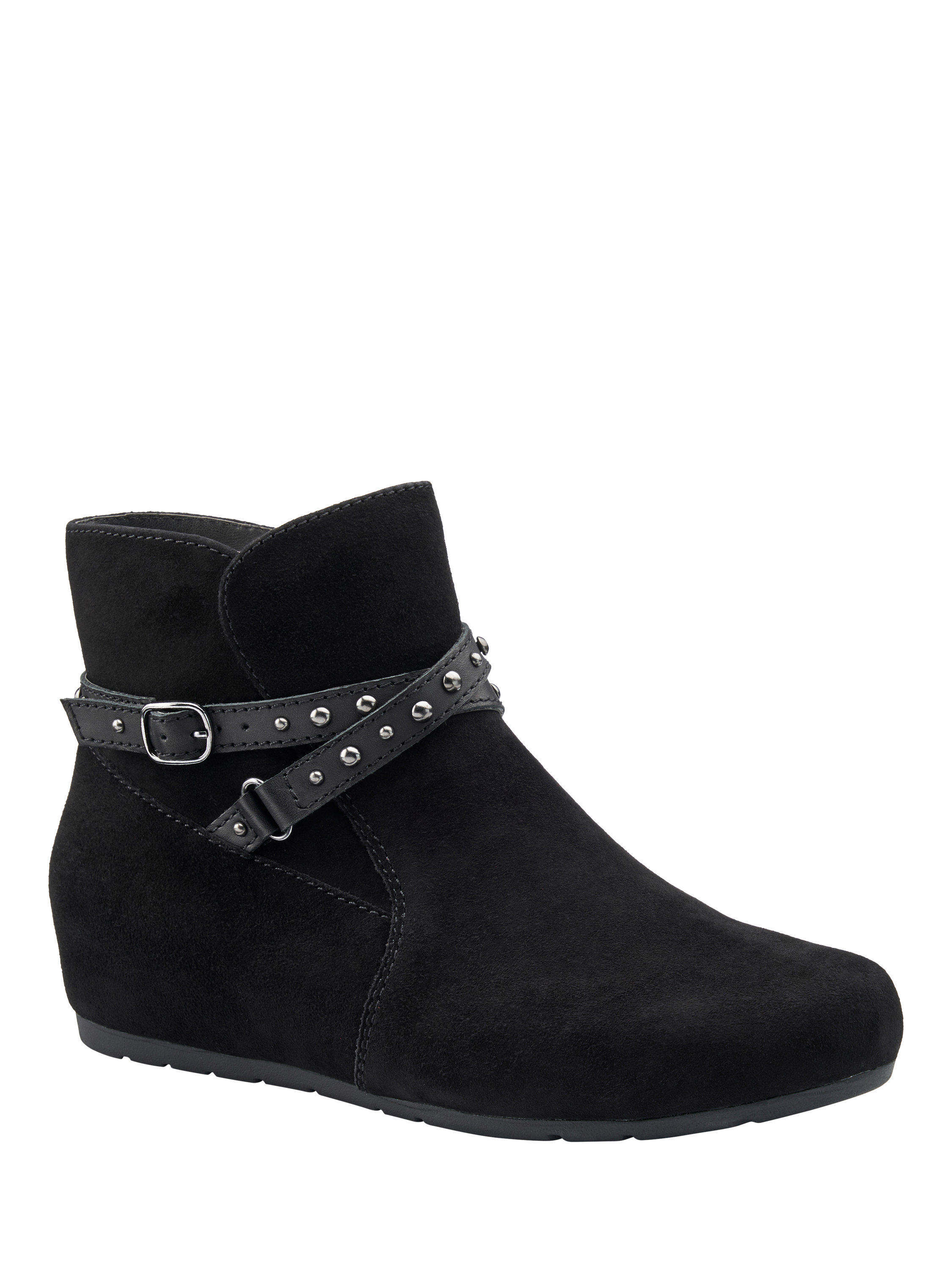 Product image 2 of 5, which shows Hotter Avocet Hidden Wedge Suede Ankle Boots, Black, 3S