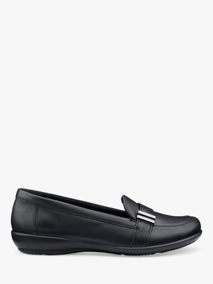 Hotter Clay Wide Fit Leather Moccasin Inspired Slip Ons, Black-le