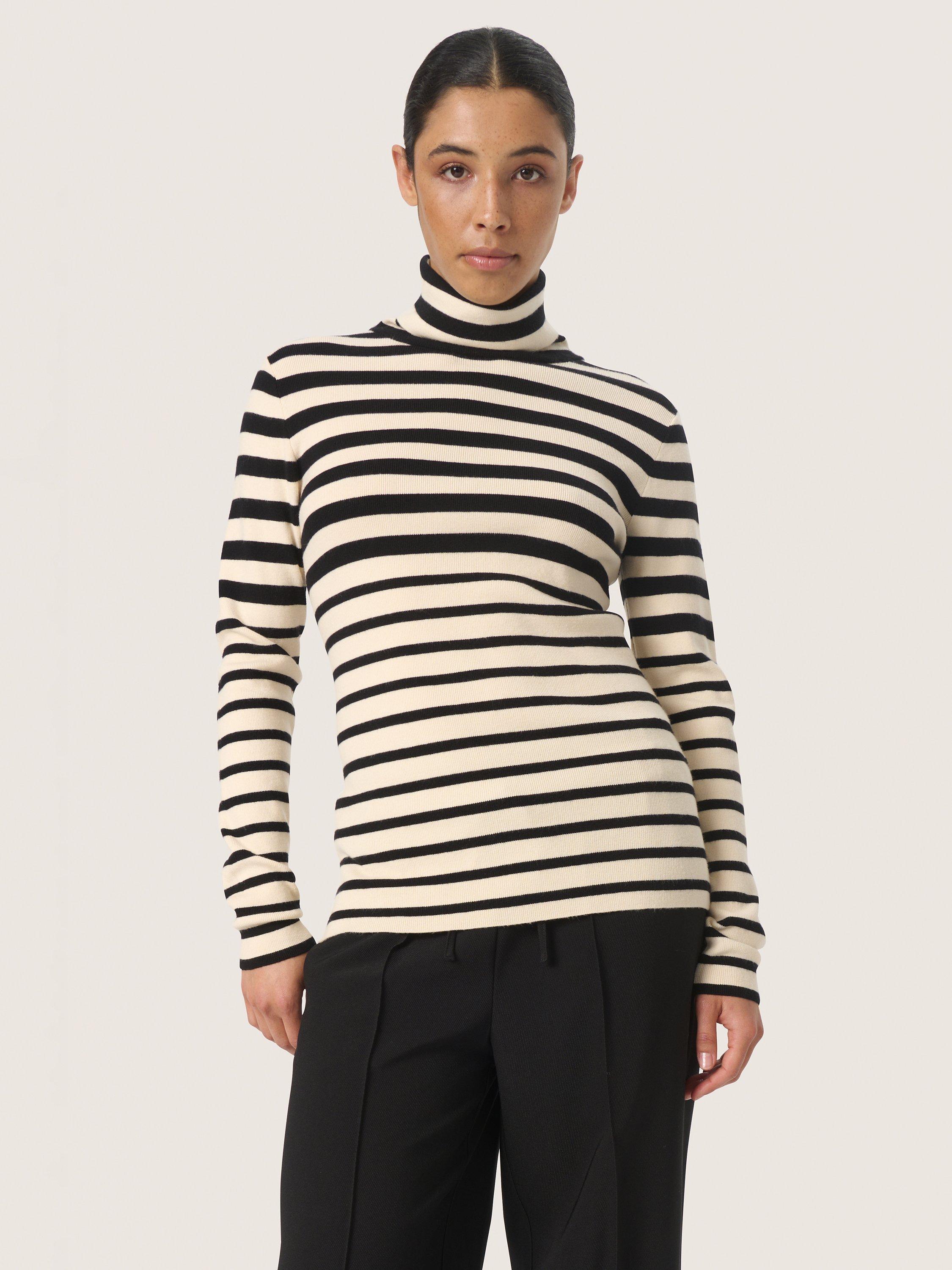 Soaked In Luxury Spina Stripe Roll Neck Jumper Black White