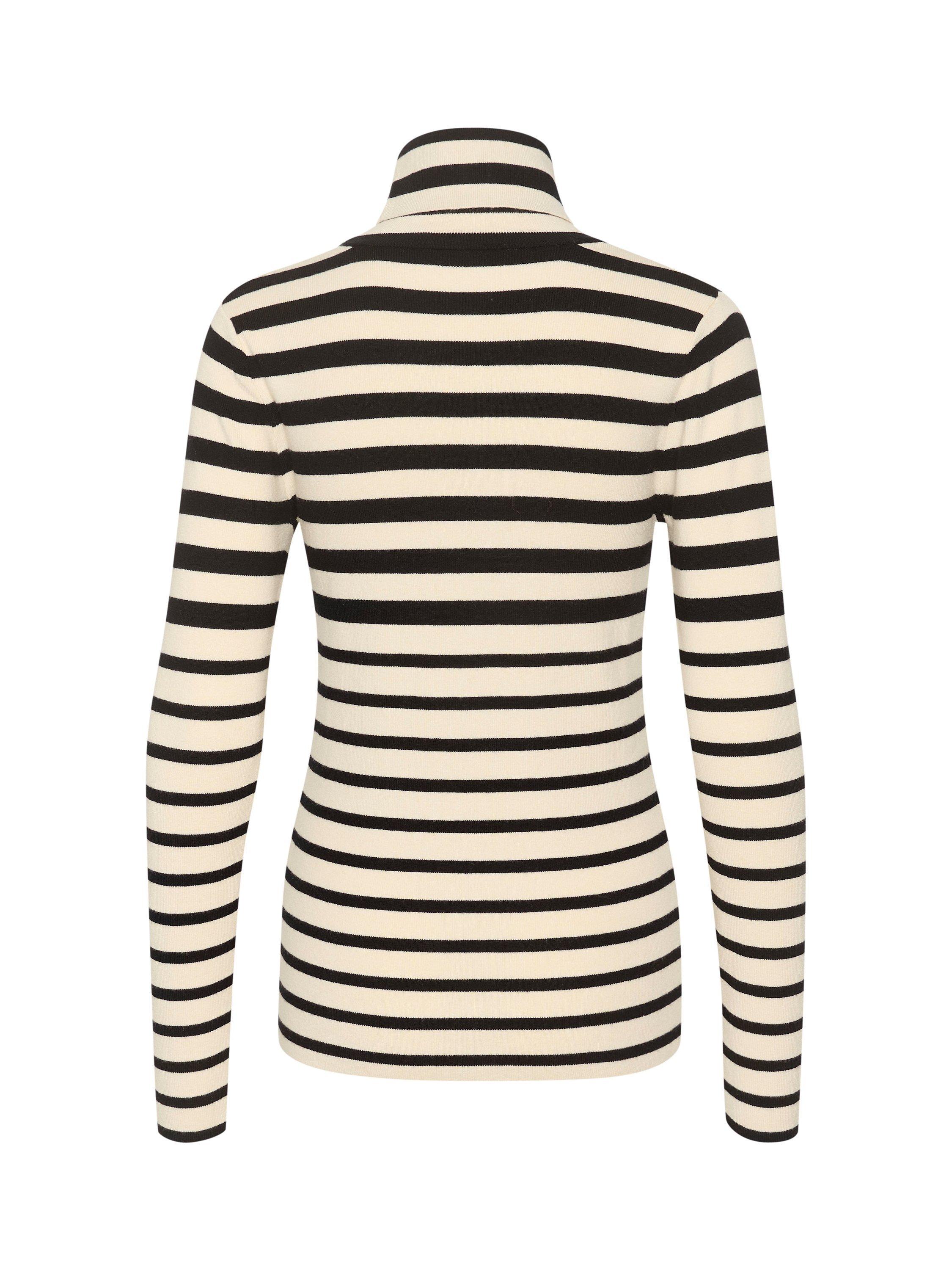 Product image 6 of 6, which shows Soaked In Luxury Spina Stripe Roll Neck Jumper, Black/White, XS