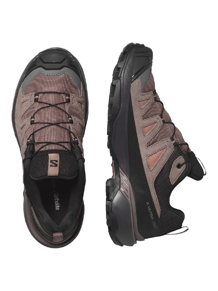Product image 2 of 3, which shows Salomon X Ultra 360 Leather GORE-TEX Hiking Shoes, Cognac/Black, 4