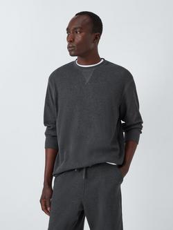 John Lewis Long Sleeve Waffle Crew Neck Top, Grey Charcoal, Grey Charcoal