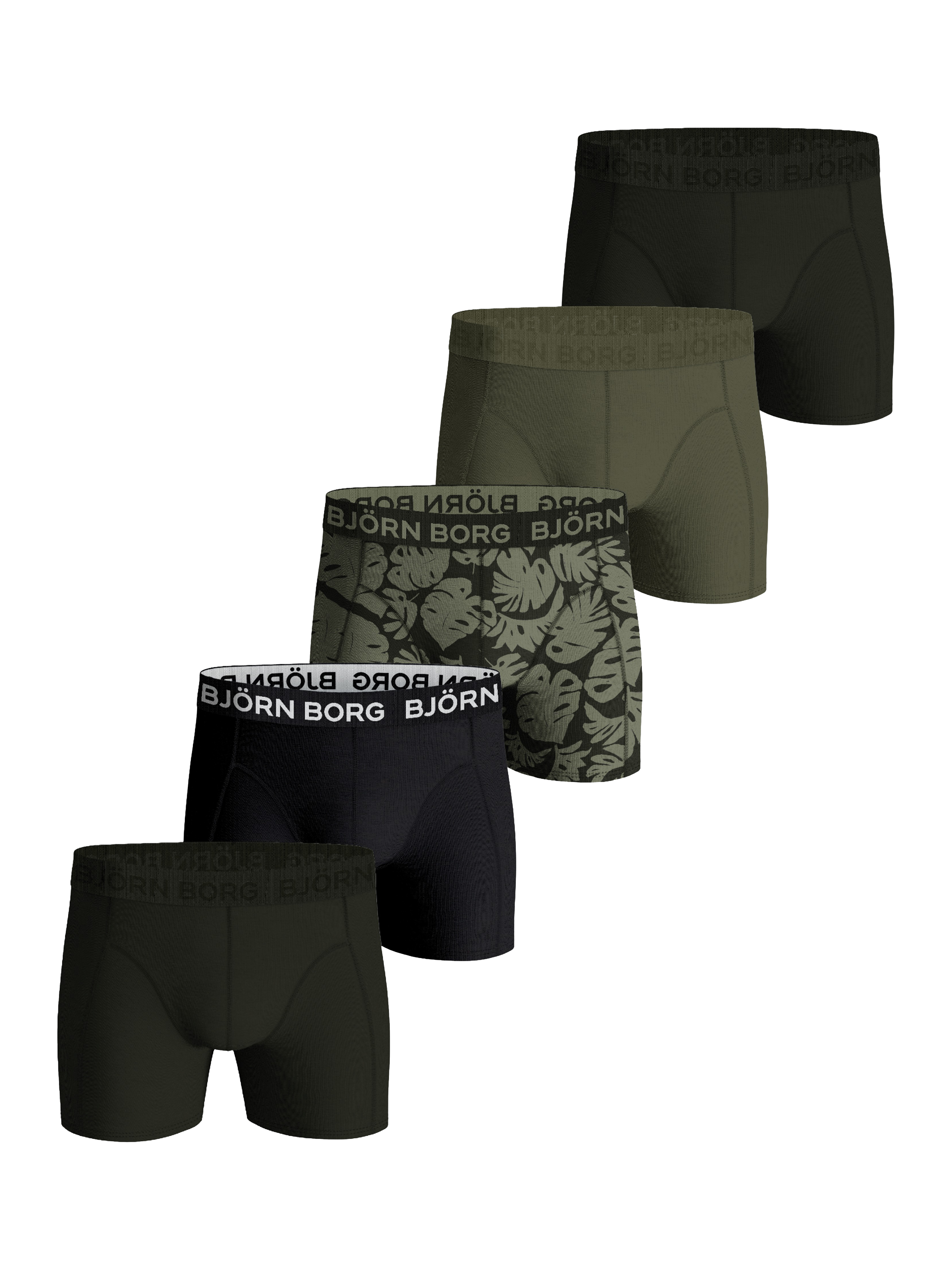 Björn Borg Cotton Stretch Boxer Briefs, Pack of 5, Khaki/Multi