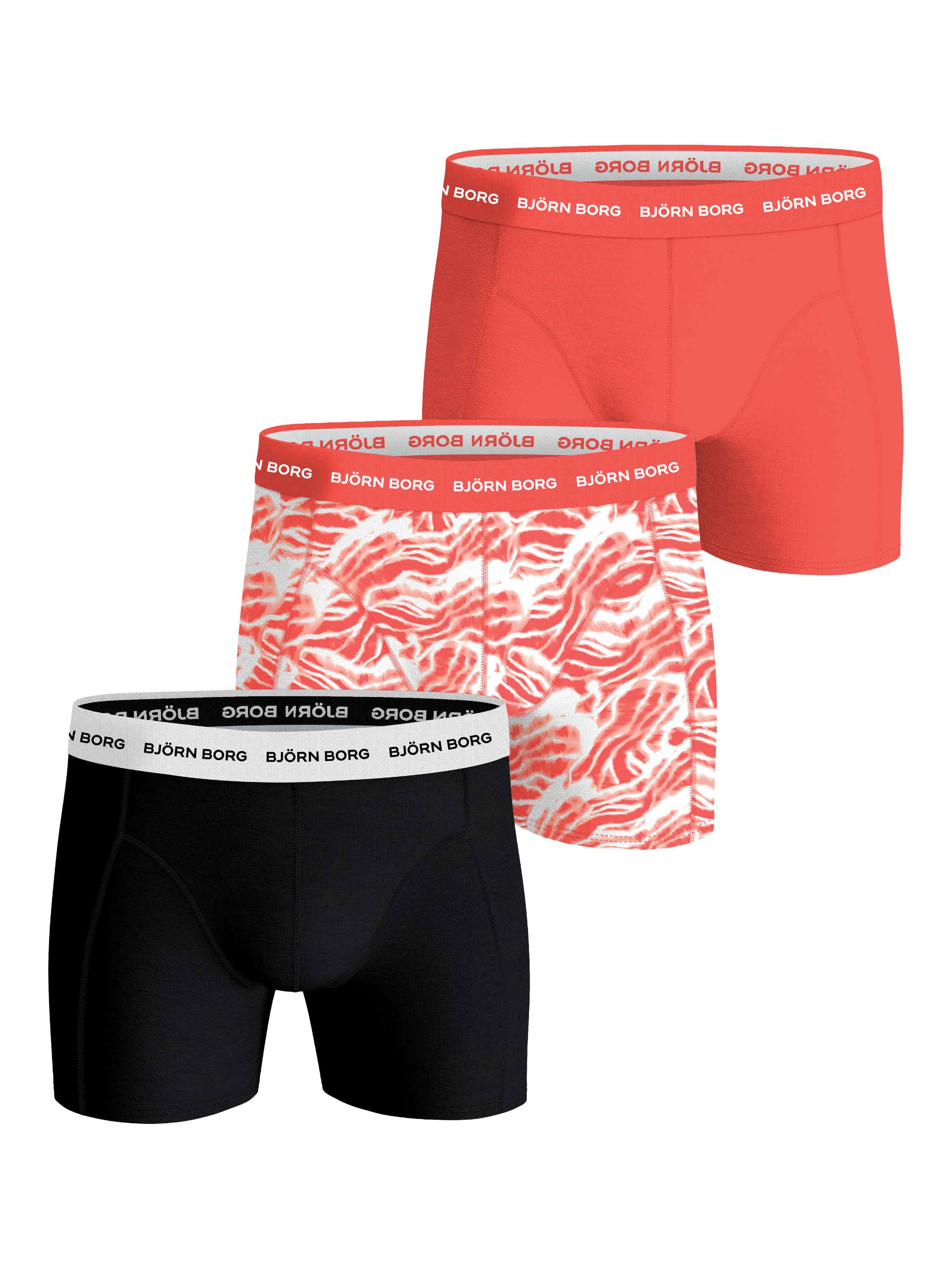 Björn Borg Cotton Stretch Boxer Briefs, Pack of 3, Coral/Multi